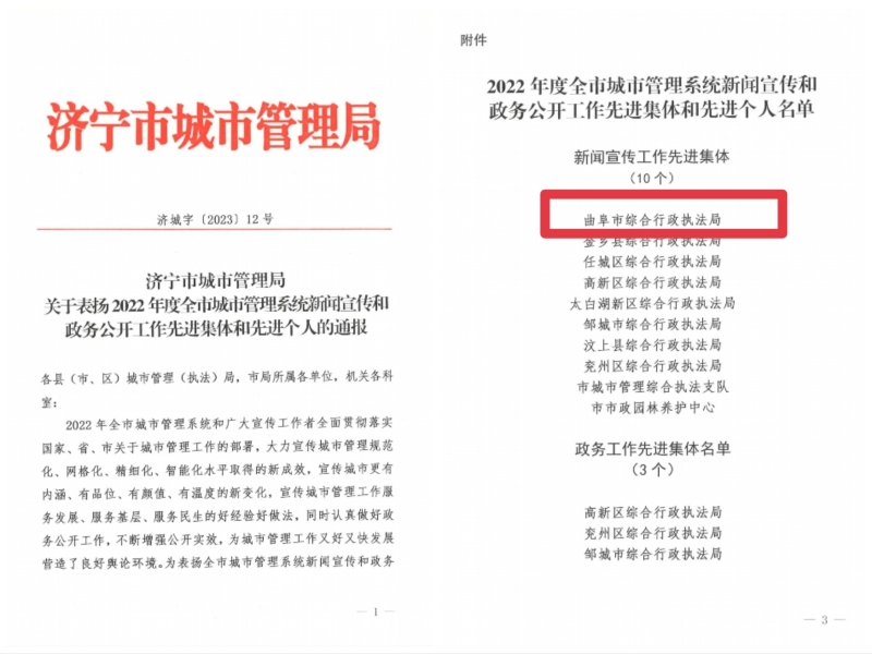 關于表揚2022年度全市城市管理系統(tǒng)新聞宣傳和政務公開工作先進單位和先進個人的通報